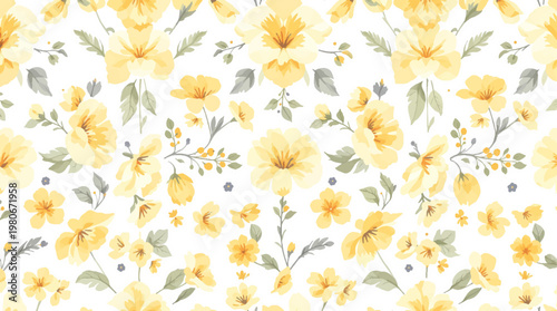 Bright watercolor flowers form cheerful seamless pattern bringing joyful energy and colorful artistic expression today