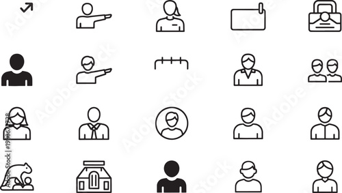 Collection of black and white outline depicting people and person