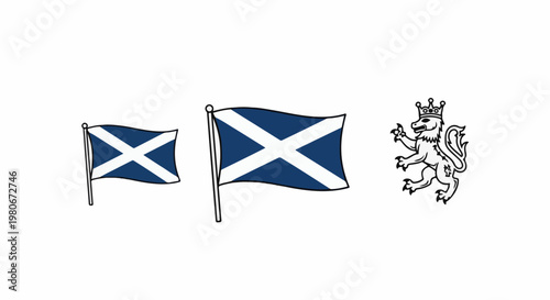 Two Scottish flags and a crowned lion emblem