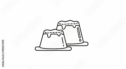 Two simple black outline puddings with drippy tops sit side by side