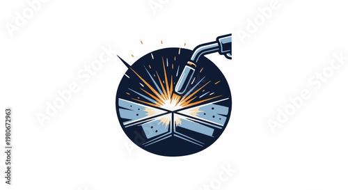 Welder torch creating sparks joining metal pieces in a circle