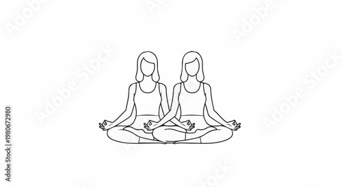 Two simplified women figures in a serene meditation pose side by side