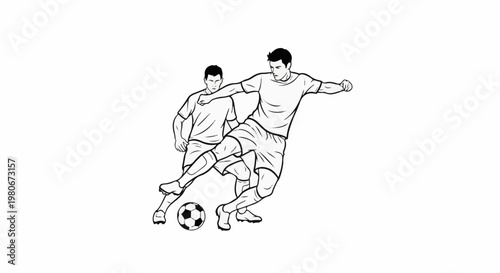 Two soccer players actively competing for the ball in a dynamic illustration