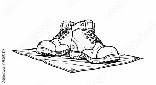 Two sturdy work boots are displayed on a protective mat