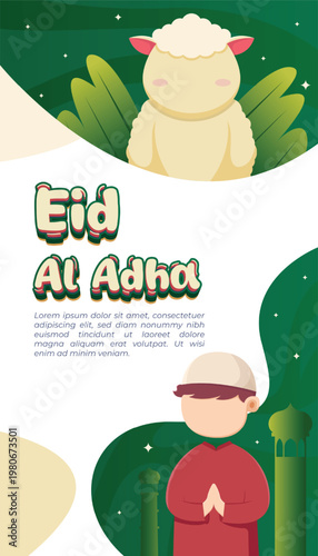 Eid Al Adha Celebration Illustration with Sheep and Praying Figure