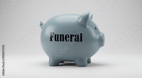 Grey Piggy Bank with the Word Funeral Printed on Its Side for End of Life Expense Savings