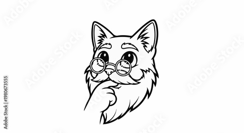 Whimsical cat with round spectacles, deep in thought