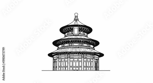 Traditional multi-tiered pagoda with ornate roof and detailed facade