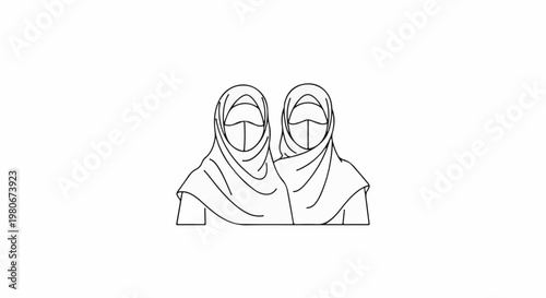 Two veiled figures standing side by side, wearing headscarves and face coverings