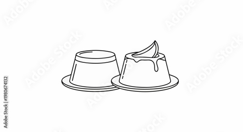 Two puddings on saucers, one with a slice of fruit on top