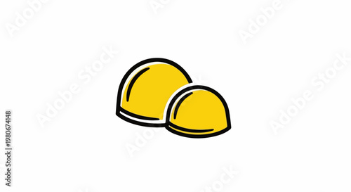 Two yellow, stylized hard hats in a row