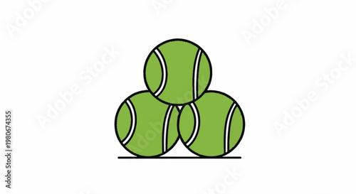 Three green tennis balls stacked in a triangular formation on a flat surface