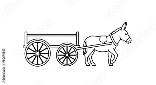 Donkey pulling a cart slowly.