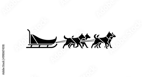 Sled pulled by dogs in harness.