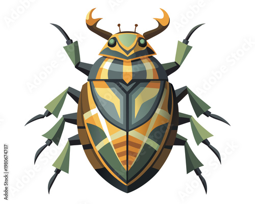Stylized beetle resting on white background illustration