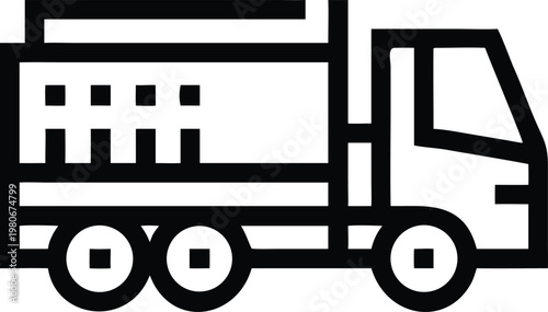 Heavy duty construction dump truck icon with cargo for industrial transport and material delivery