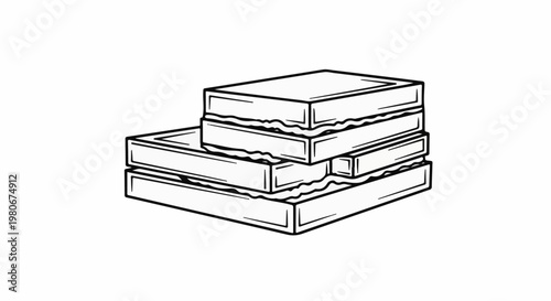 Three layered sandwiches stacked in a casual, appealing arrangement