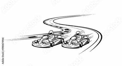 Two go-karts racing side-by-side on a winding track, stylized illustration