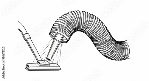 Vacuum cleaner hose and attachment in a stylized line drawing