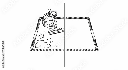Vacuum cleaner on rug, showing clean and dirty sides