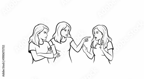 Three young women in conversation, one scolding another