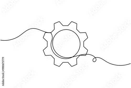 Settings gear sign icon continuous one line art single drawing on white background minimalist business and technology symbol outline vector illustration