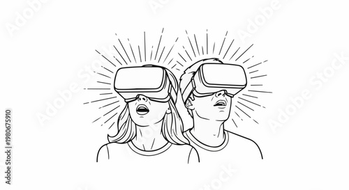 Two individuals wearing virtual reality headsets with astonished expressions