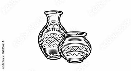 Two decorative pottery vases with intricate geometric patterns