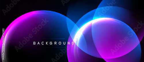 Abstract design features overlapping colorful circles. Vibrant gradients create dynamic visual effect. Text reads background. Dark backdrop enhances luminosity.