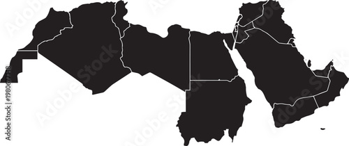 arab world map silhouette middle east and north africa countries outline vector vector