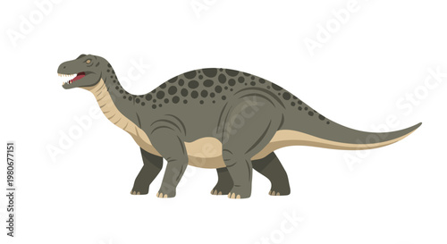 Spotted herbivorous dinosaur walking on white background