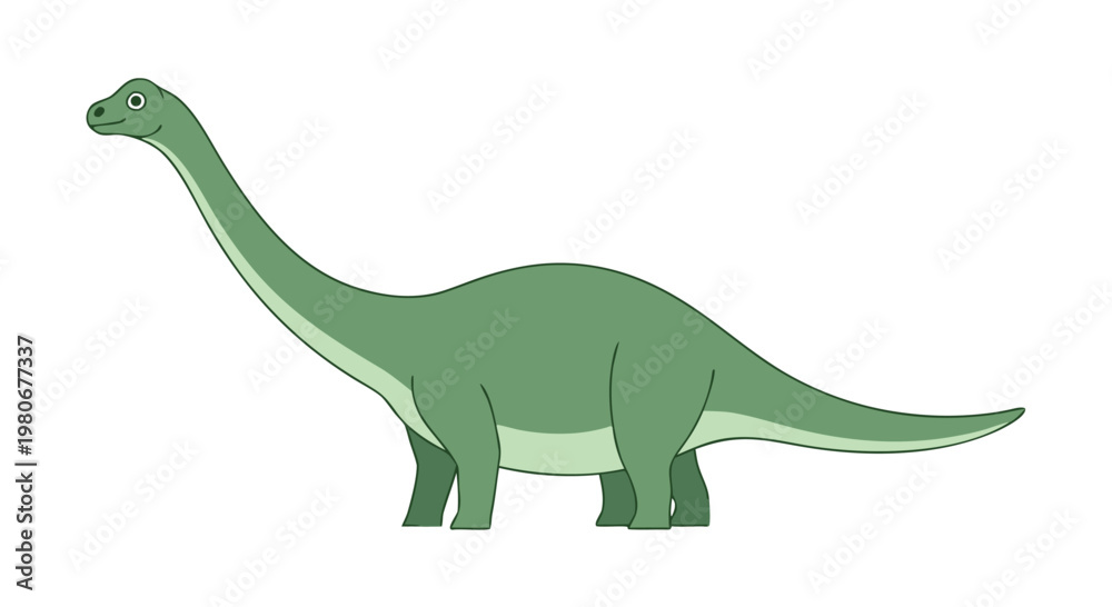 Naklejka premium Green long neck dinosaur standing on plain white background