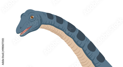 Sauropod head turned with long neck on white background