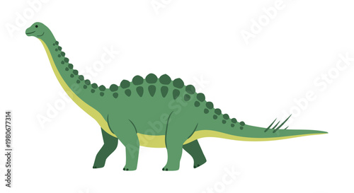 Plated dinosaur walking across plain white background