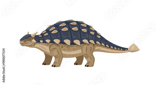 Armored dinosaur walking in side view on white background