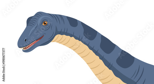 Long neck dinosaur head turned in white background illustration