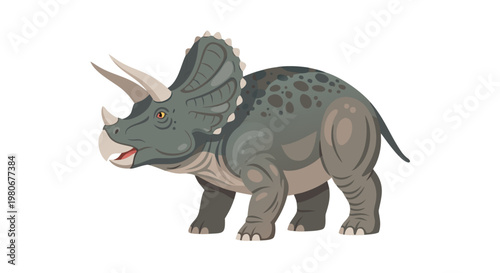 Triceratops walking profile shown on white background