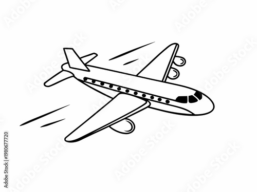 Airplane climbing in gentle ascent over white background