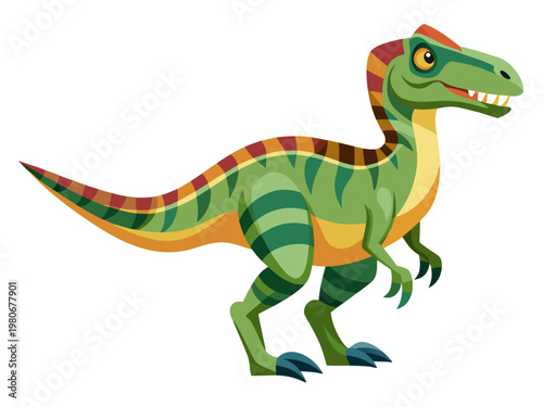 Cartoon velociraptor dinosaur walking on white background
