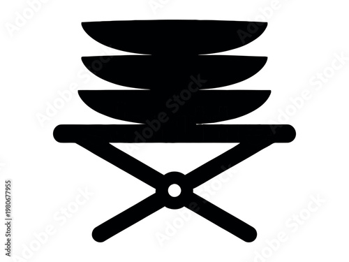 Stack of plates on a folding table with dishware kitchenware utensils domestic illustration equipment furniture portable convenience catering restaurant collection container