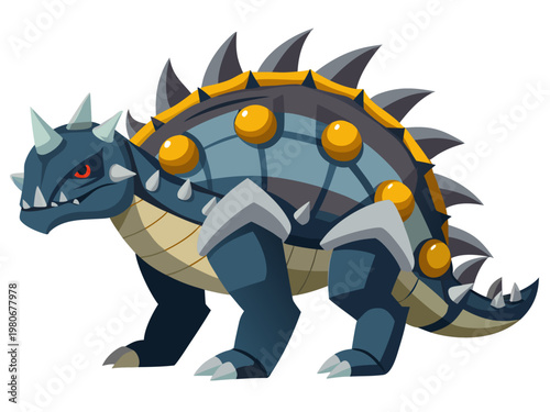 Aggressive armored ankylosaurus walking on white background