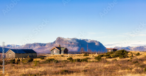 View from Pyttingen in Vestre Slidre Municipality, at Syndinstoga, towards Grindane Mountain in Vang Municipality in the Norwegian Highlands