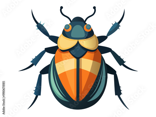 Colorful beetle illustration sitting on white background