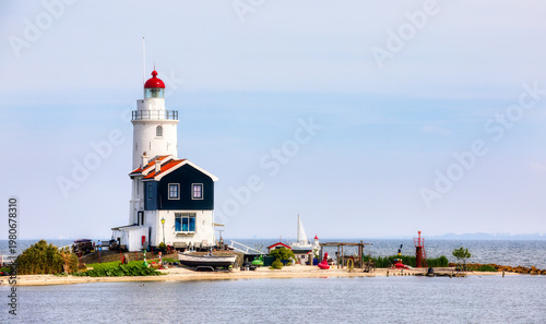 The Beautiful Paard van Marken (Horse of Marken) Lighthouse on the Marken Peninsula, Netherlands