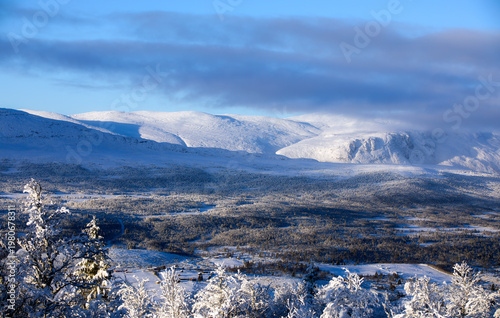 View from Alfjell towards Storlifjell in Vang Municipality in Valdres, Norway, at Late Autumn