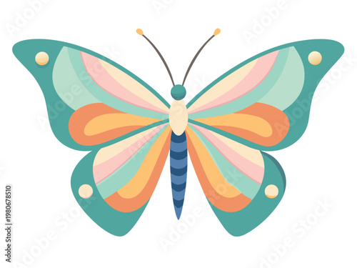 Colorful butterfly illustration with pastel layered wings on white