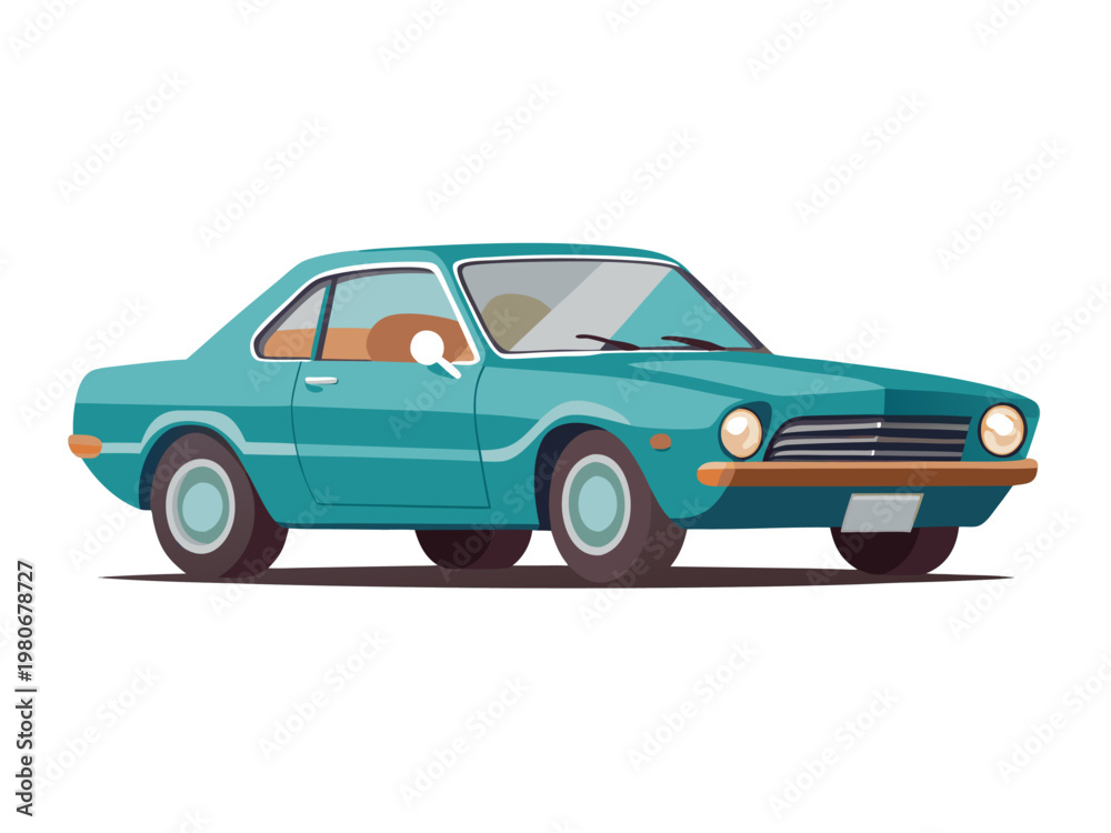 Fototapeta premium Teal coupe three quarter front view isolated on white background