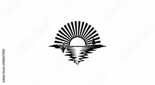 Sunrise over water with sailboat and tree