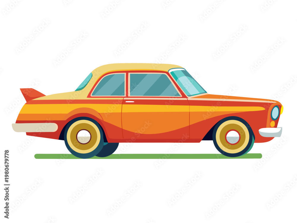 Fototapeta premium Retro orange coupe parked in studio on white background