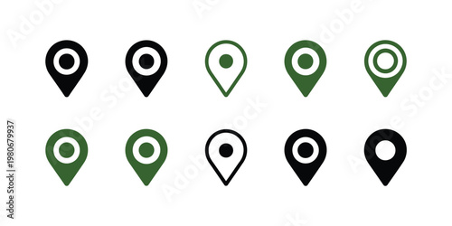 Location pin vector icons set map pointer gps navigation marker business address destination indicator pinpoint symbol black white silhouette